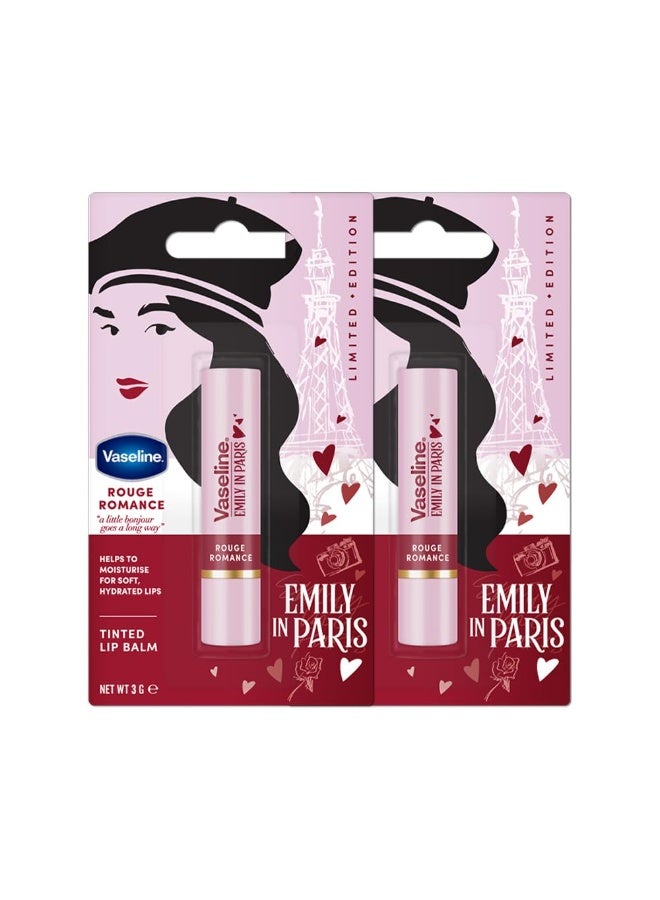 فازلين روج رومانس إميلي إن باريس إصدار محدود مرطب شفاه أحمر اللون 3 غرام (عبوة من قطعتين) - Image 1